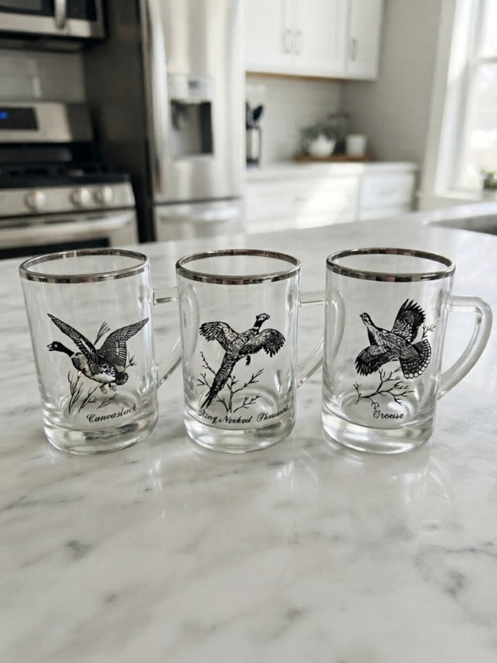 Vintage Federal Glass Sportsman Game Bird Mugs Set of 3